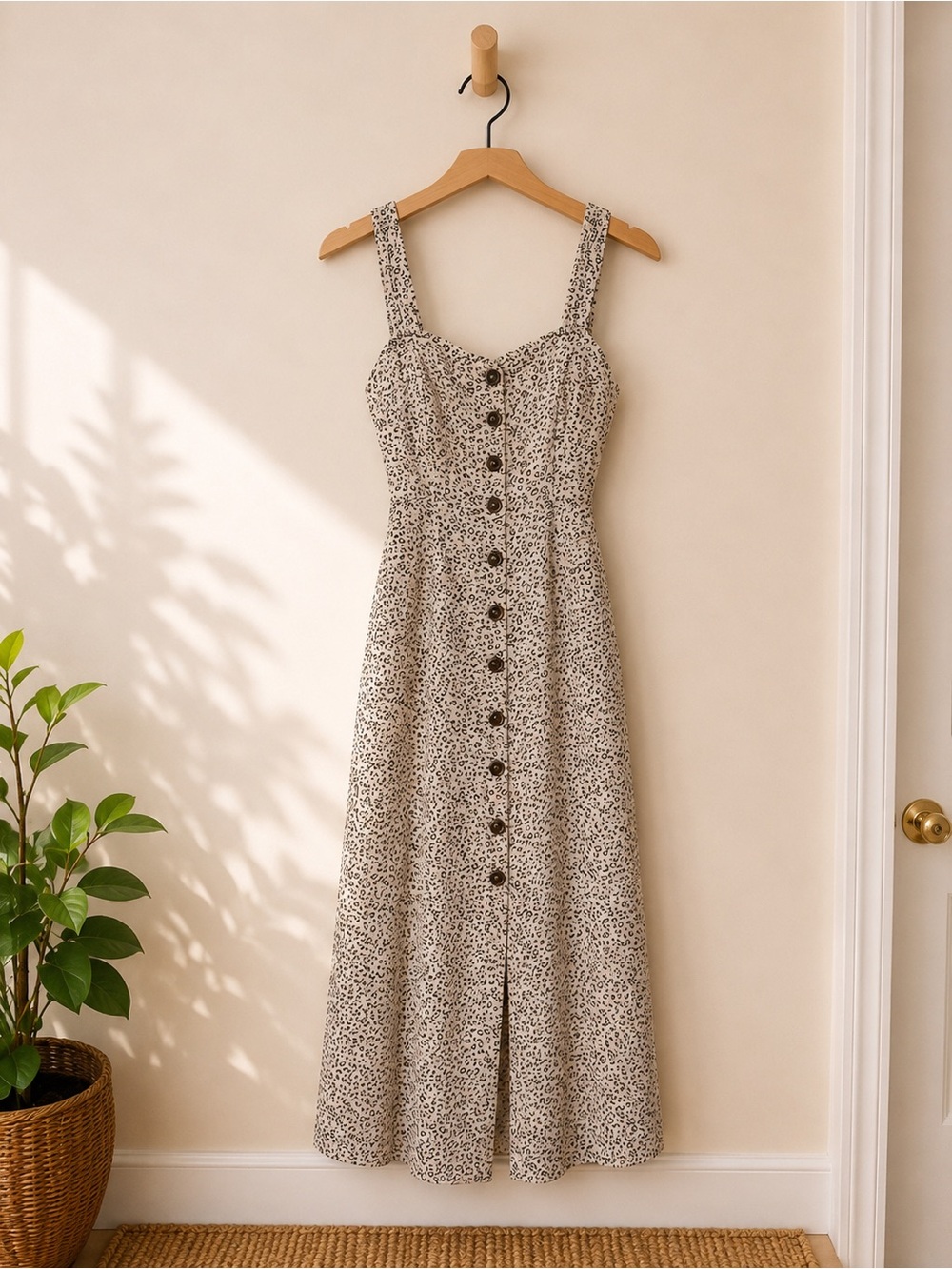 Japna Cream Floral Button-Front Maxi Dress